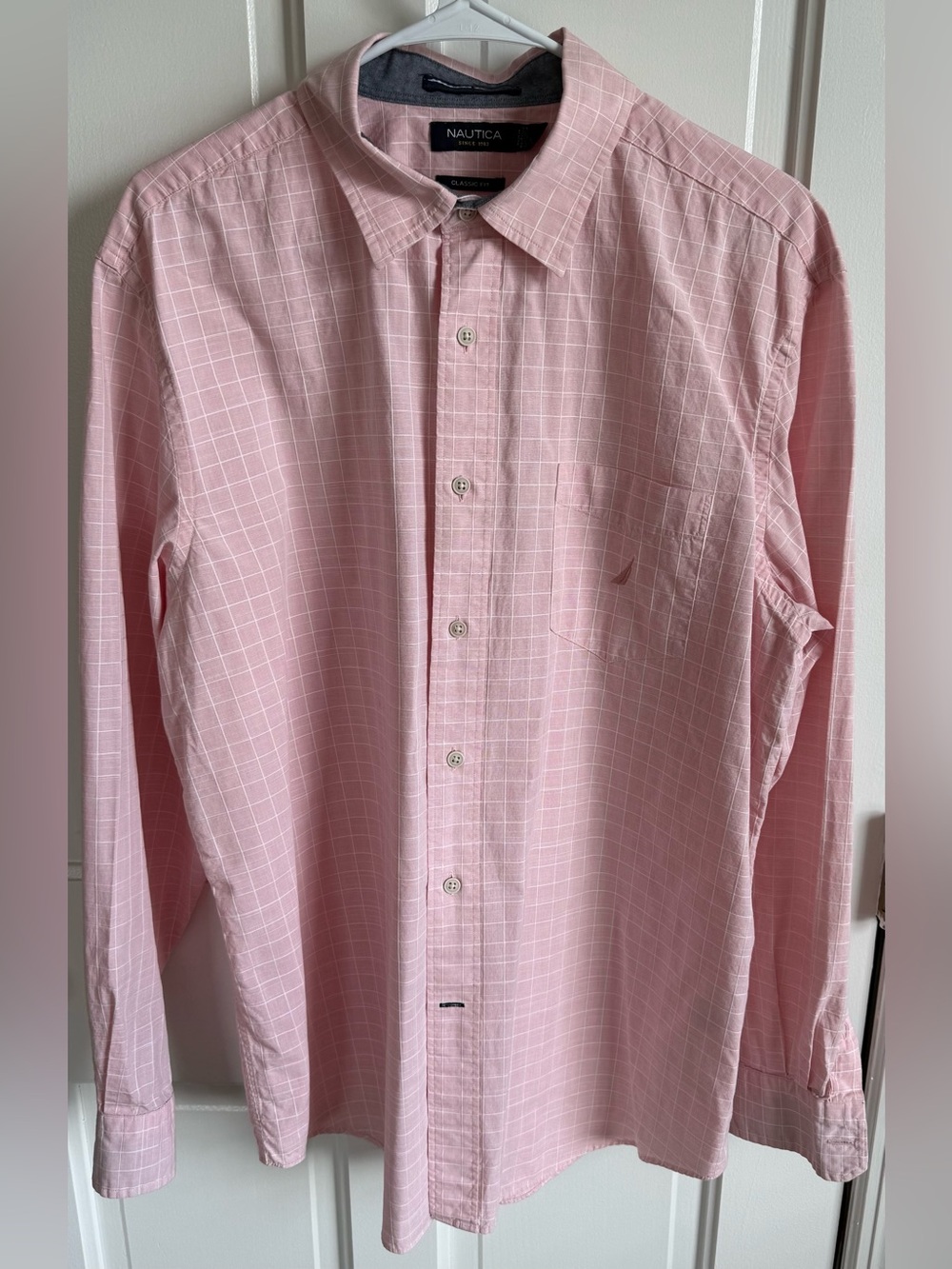 Nautica Classic Fit Pink Windowpane Button Down Shirt‎ Men’s Large